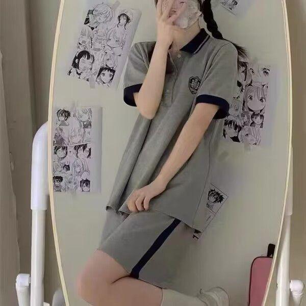 

Женский комплект поло и шорты в японском студенческом стиле - Повседневная летняя спортивная одежда L серый