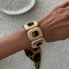Stippenlint omwikkeld Metaal Breed Armband Luipaardprint Zijden Sjaal Armband Manchet Armband Dames