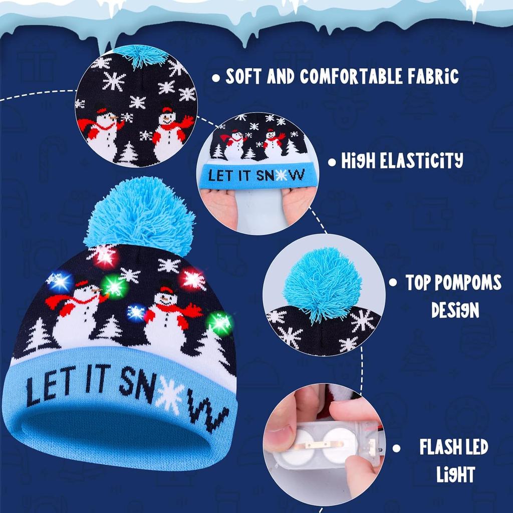 Flashing LED Christmas Beanie Knit Hat Winter Snow Cap Light Up Knitted Cap Holiday Party Favors for Adults