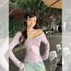 Pure Desire One-word Shoulder Off-the-shoulder Neck Long-sleeved Knitted Sweater Women's Autumn Inner Irregular Cross-stitched Top