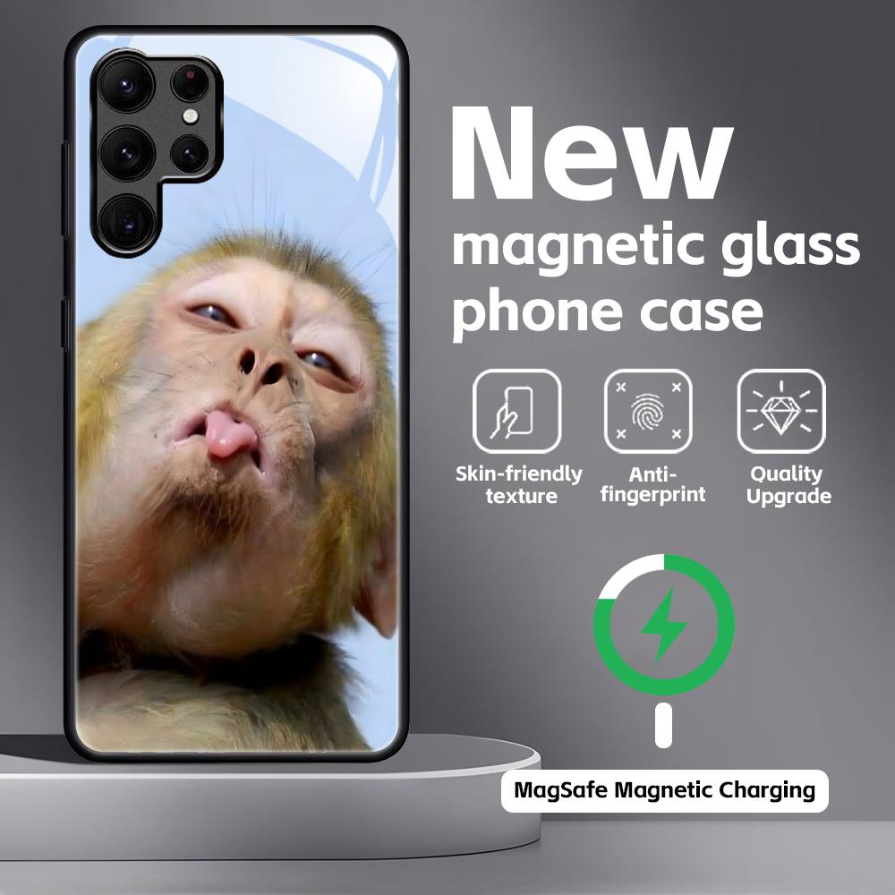 Monkey Sipping Caprisun Meme Phone Case For Samsung S26 S25 S24 S23 S22 S21 Plus Ultra Note20 Glass Magnetic Case