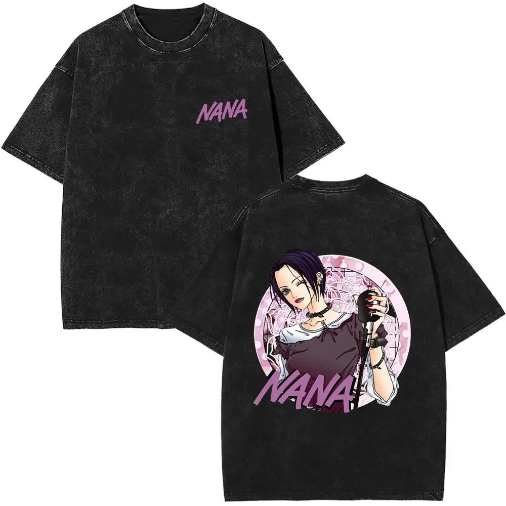 Anime Nana Osaki Vintage Washed T-shirts Grunge Black Stones Y2k Streetwear 90s Cartoon Oversized Short Sleeve T Shirt Unisex