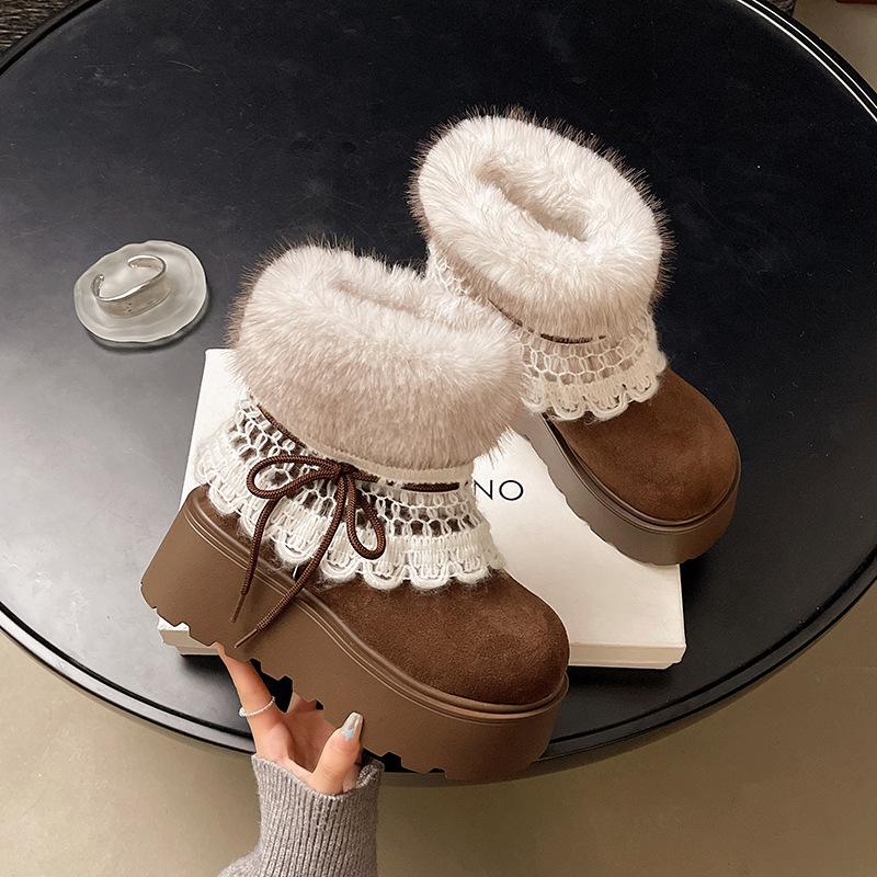 Damen Weich Elastisch Winter Warm Kalt Gefüttert Schneestiefel Dicke Sohle Rutschfest Tragen Outdoor Freizeit Sport Pelz Baumwolle Stiefel
