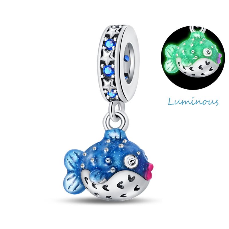 Copper Jellyfish Dolphin Turtle Starfish Shell Luminous Ocean Series Charms Beads Fit 3Mm Original Bracelets Diy Jewelry