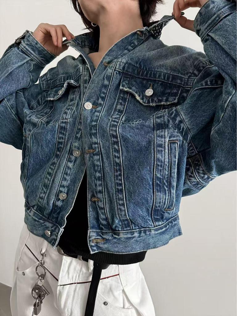 Unisex Retro Denim Motorcycle Jacket: Autumn/Winter Casual Trend, Loose Fit with Lapel