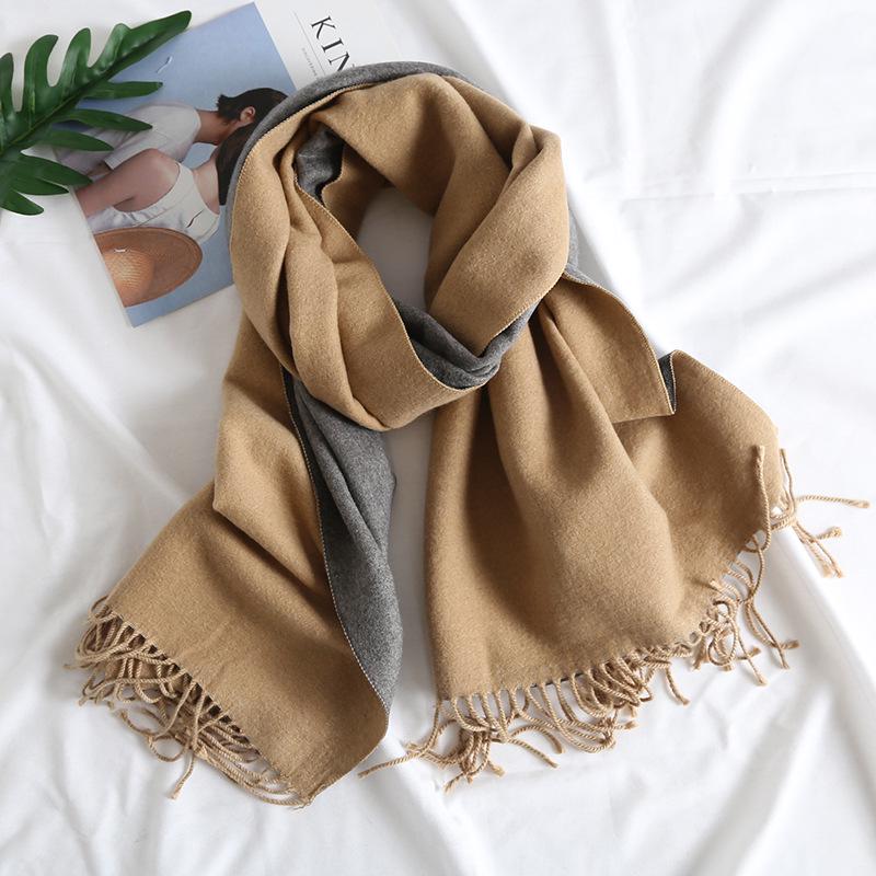 Dual-Color Korean Imitation Cashmere Scarf with Tassels - Cozy Autumn/Winter Shawl Available In 20 Colors