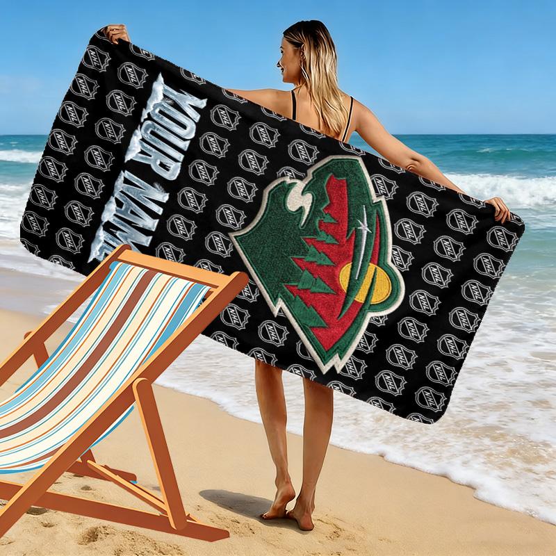 Name Custom Minnesota wild Logo Print Beach Towel, Large Soft Quick Dry Towel for Beach Camping Swimming