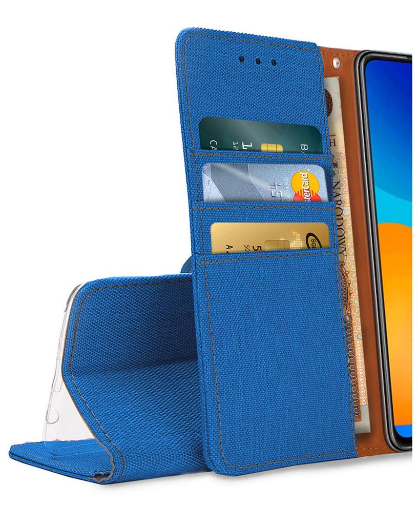 Etui Typu Portfel Do Motorola Edge 60 Pro - Niebieski Pokrowiec Canvas + Szkło