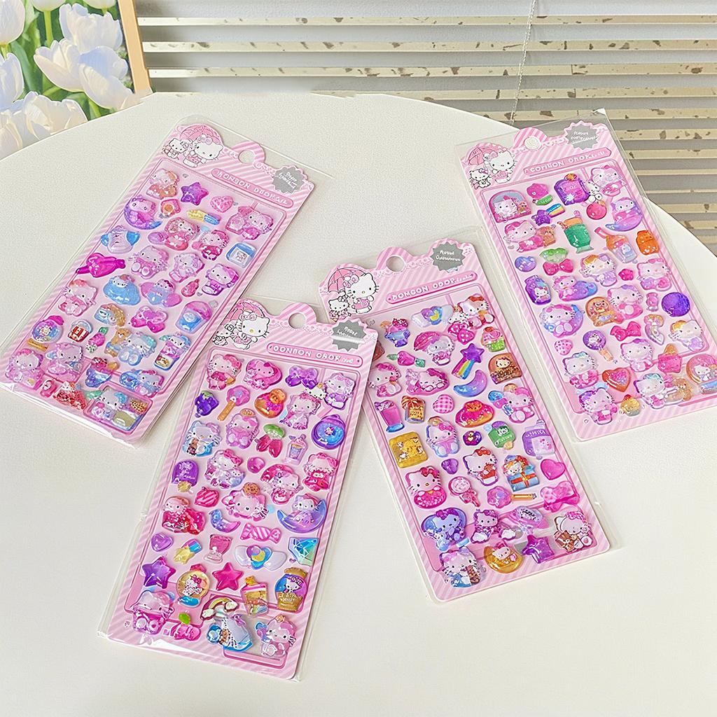 4 Pcs Mix Sanrio Cartoon Stickes Capybara Kuromi 3D Stereo Crystal Sticker Handbook DIY Material Sticker