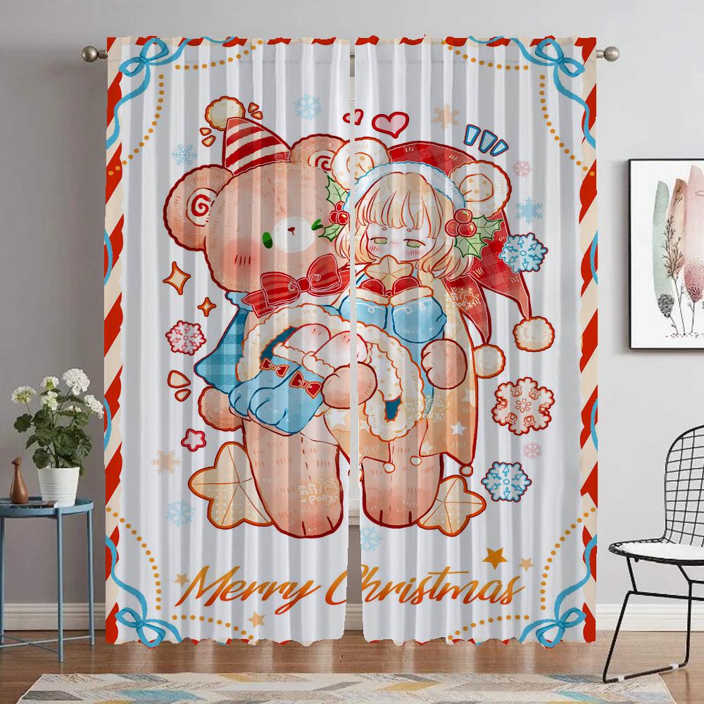 God Jul Myggnät för Vardagsrum Heminredningsgardiner 2 Delar Mörkläggningsgardiner Rullgardiner Tyg för Sovrum