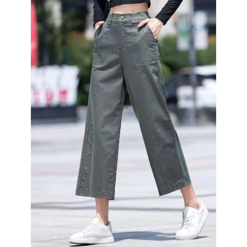 Big Sale Leak-Picking Pure Cotton Cropped Tooling Loose Pants Women's Summer Thin Casual Pants Outwear Small Straight-Leg Pants