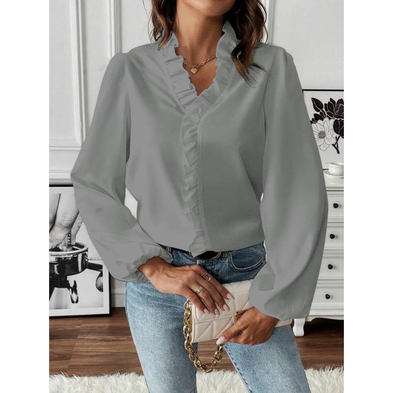 IHUASU Women's Fashion Casual Autumn Winter Long Sleeve V-Neck Blouses & Shirts Elegant