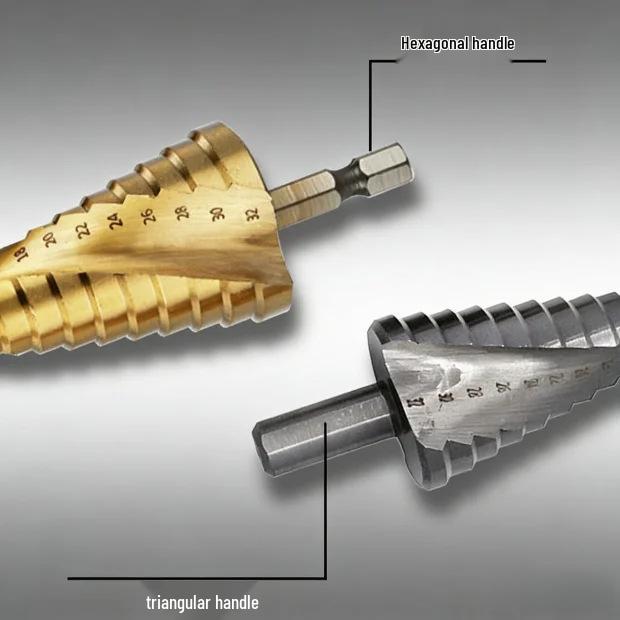 High Hardness Titanium-Coated Spiral Groove Step Drill Bit Set with Customizable Hexagonal Handle