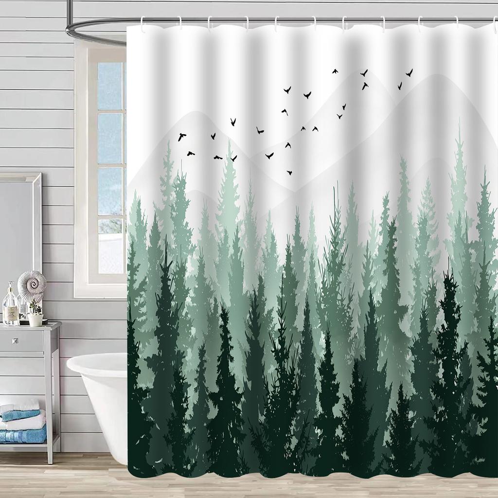 Duschvorhang Wasserdicht Und Schimmelresistent Digitaldruck Waldpflanze Duschvorhang Badezimmer Duschstoff Trennvorhang Ohne Stanzen
