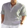 Men's Casual Cotton And Linen Solid Color Long-sleeved Shirt Loose Stand-up Collar Shirt Men
