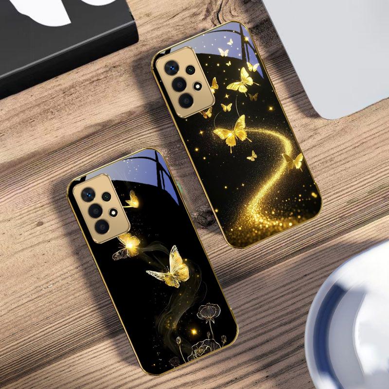 Wickelndes goldenes Licht Für Samsung A 01 52S A04 A05S A10 A12 13 22 23 24 36 42 M02 Note 10 20Ultra 8 9 Goldene Glas-Handyhülle