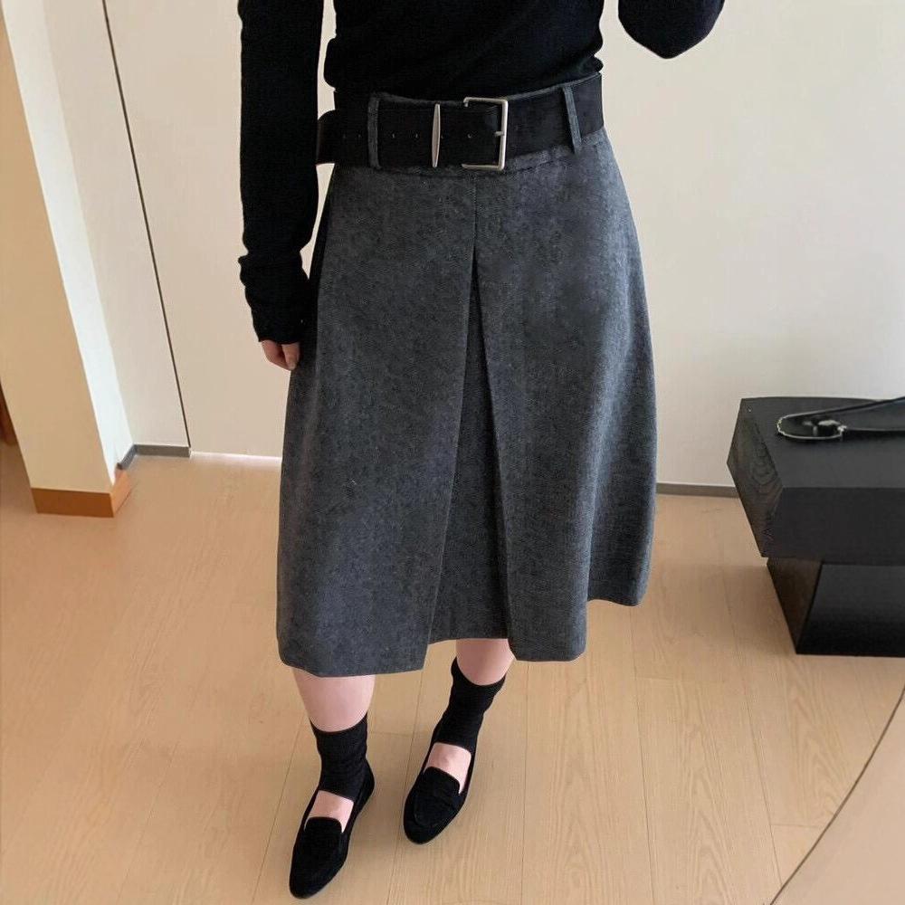

2025 Retro Woolen Women s High Waist Slimming A-line Midi Skirt with Slit - Autumn Winter Collection L