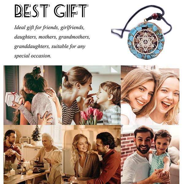 Orgone Metatron Cube Merkaba Pendant Necklace, Om Crystal Stone Orgonite Pendant, Orgonite Chakra Necklace for EMF Protection (Blue, Adjustable Chain)