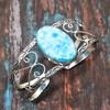 Schillernder Larimar-Edelstein, handgefertigter Armreif aus 925er Sterlingsilber, verstellbarer Schmuck