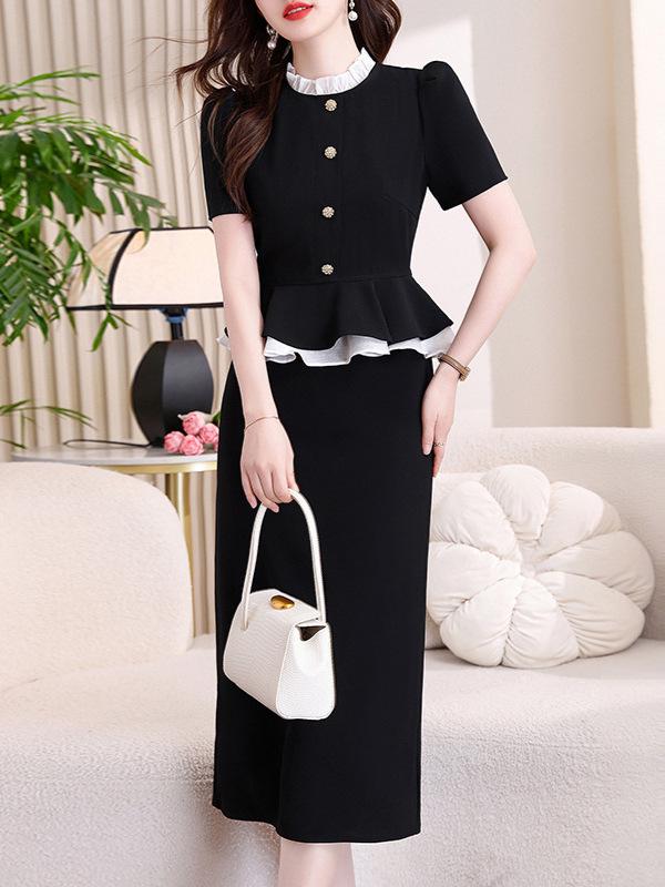 

Professional Elegant Two-Piece Illusion Dress for Summer – Soft Style Bodycon Work Uniform for Beauticians 3XL (67-72kg) чорний