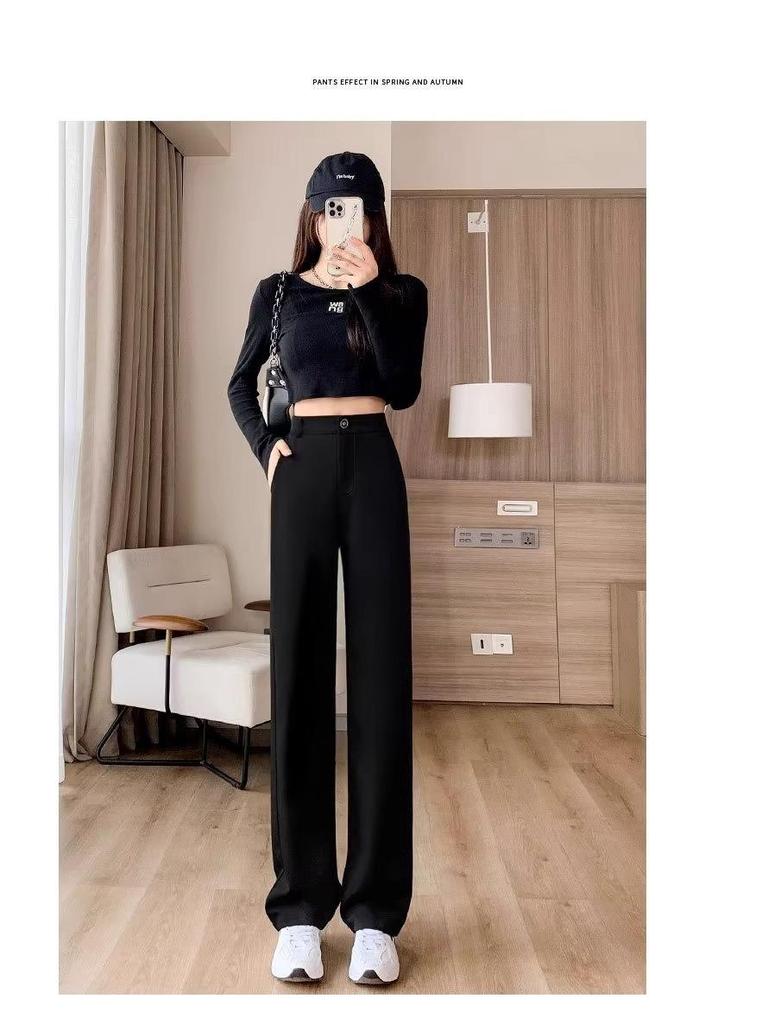 Black Women's High-Waist Wide-Leg Suit Pants - Spring 2025 Design, Casual Floor-Length Trousers