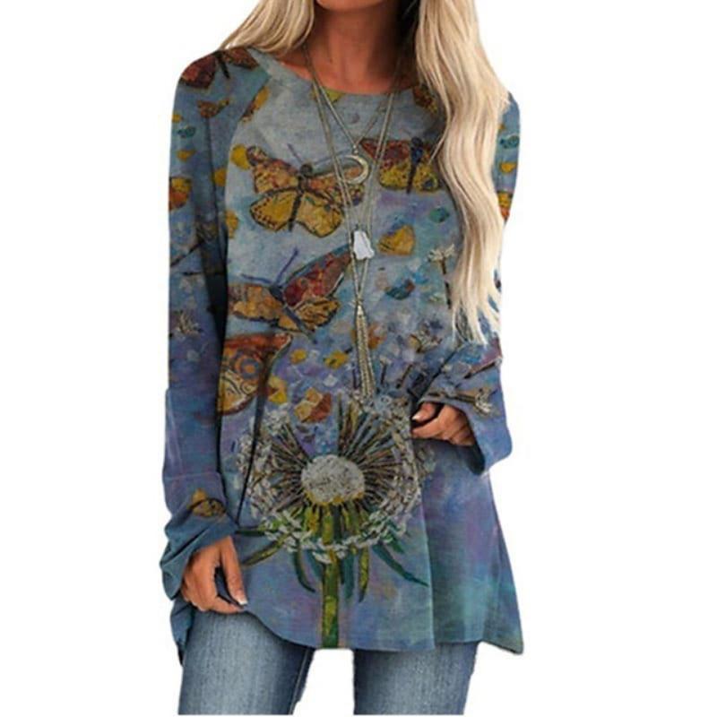 Women'S Long Sleeve T-Shirt Street Fashion Clothing Animal Print Top Round Neck Casual T-Shirt Loose Women'S Elegant T-Shirt