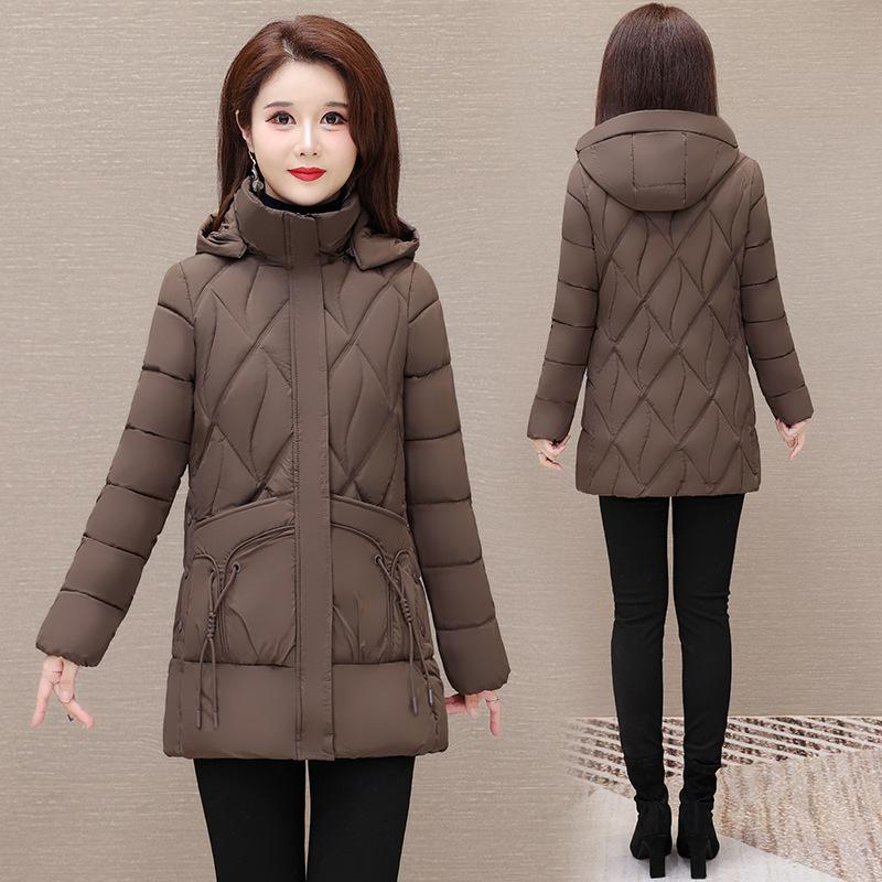 

хлопковая одежда средней длины с длинными рукавами, женская одежда теплая, модная и тонкая, с большим карманом и без капюшона, повседневная на хлопковой подкладке 2XL-105-57.5 kg темно-коричневого