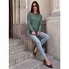 Women Loose Round Neck Pleated Puff Long Sleeve Solid Color T Shirt Top