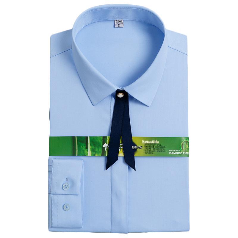 Damska koszula formalna z długim rękawem z włókna bambusowego - Biała, Niegniotliwa