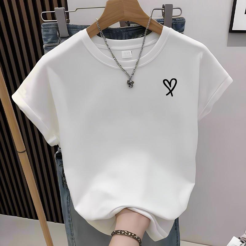 

Любовь к печати чистый хлопок плечо футболка с коротким рукавом женская лето чувство дизайна ниша свободный летучие рукава белый топ прилив S