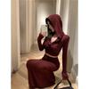 Fashion Elegant Long Sleeve Hoodie Top and High-waisted Fishtail Hip Skirt Suit for Women Spring Autumn Casual Slim Fit Simple Clothes Outfits 2845