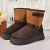 Fashion Vintage Buckle Detor Snow Boots Women Winter Mix Color Faux Suede Snow Boots Woman Short Plush Platform Warm Booties Female