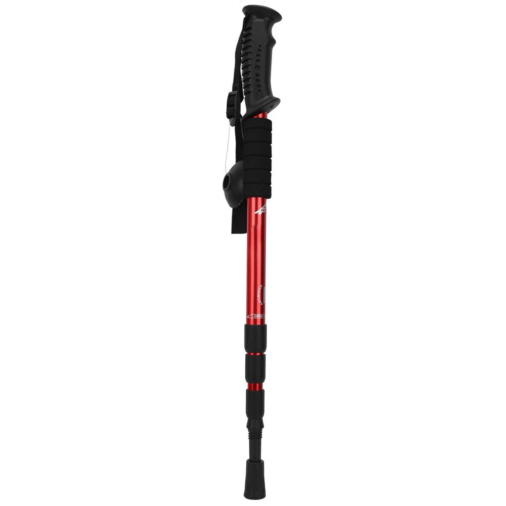 Outdoor Aluminium Alloy 4-Sections Suspension Straight Handle Pole Walking Stick Alpenstock for Climbing Camping