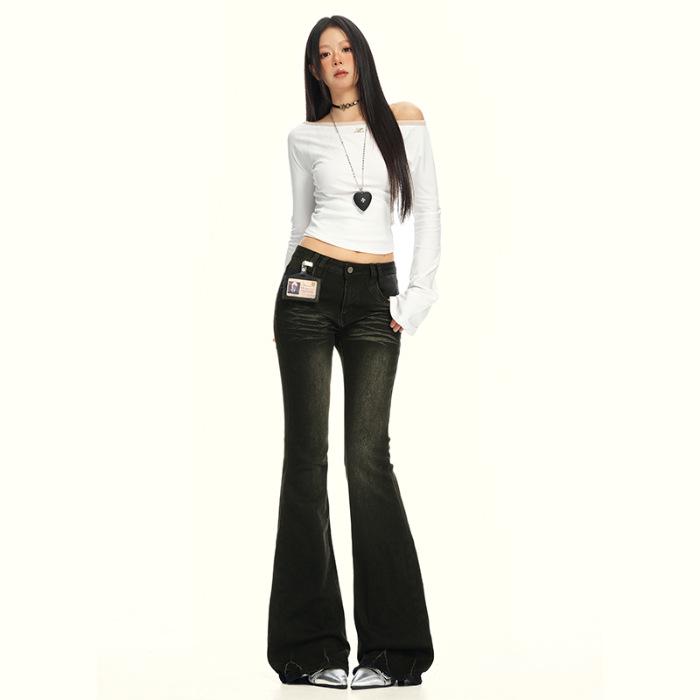 

2025 Autumn Retro Distressed Stretch Flare Jeans M