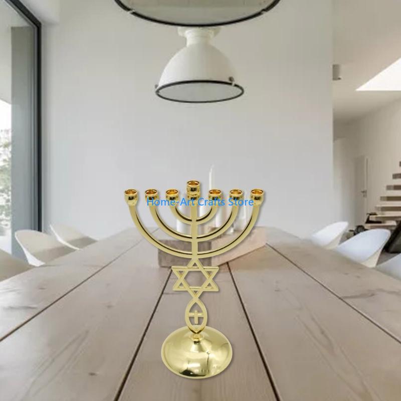 Y3NA 12 Tribes of Israel Menorah Jerusalem Candlestick 7 Branch Je Holder