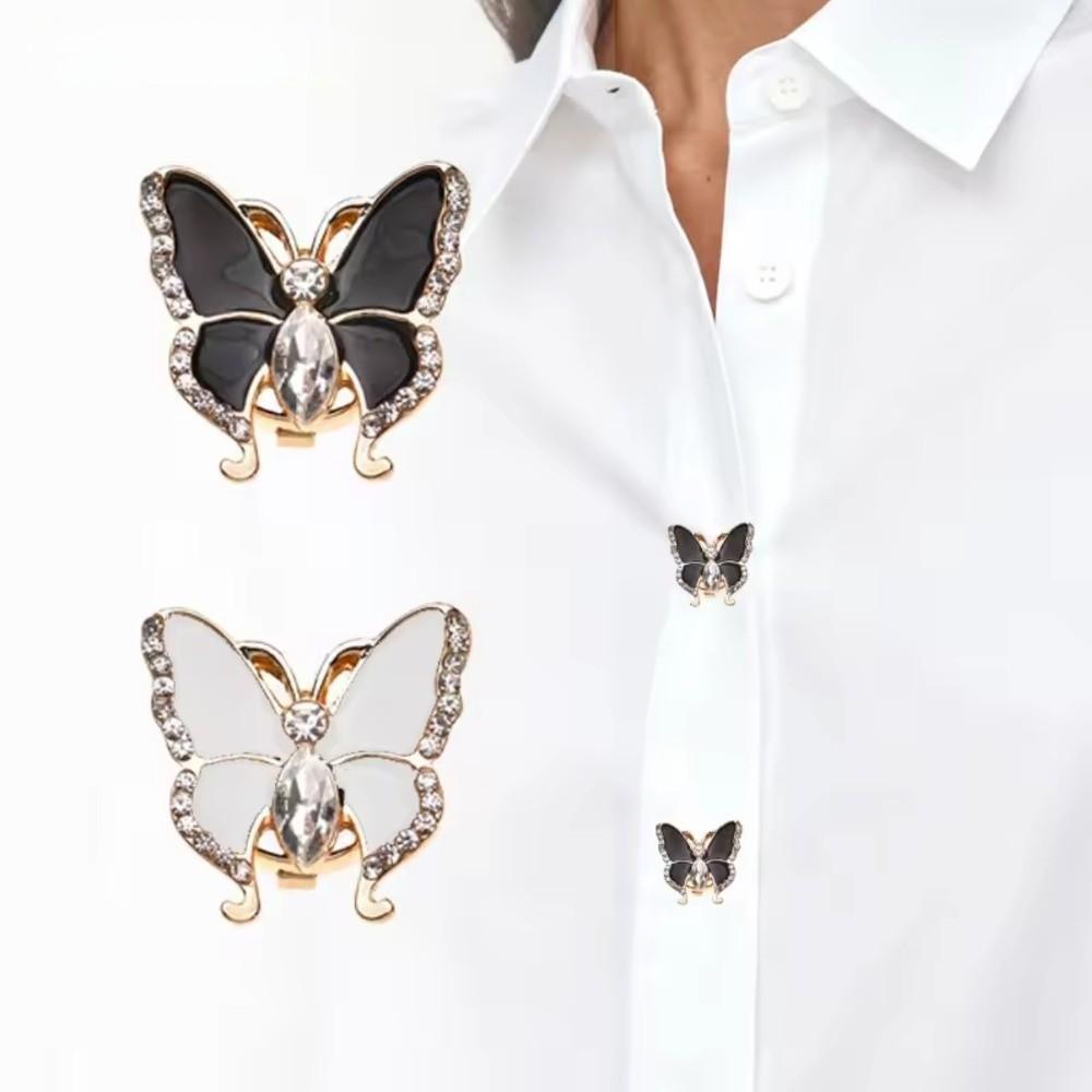 Rhinestone 3D Butterfly Cufflinks Brass Base Button Cover Creative Sleeve Button  Shirt Accessories