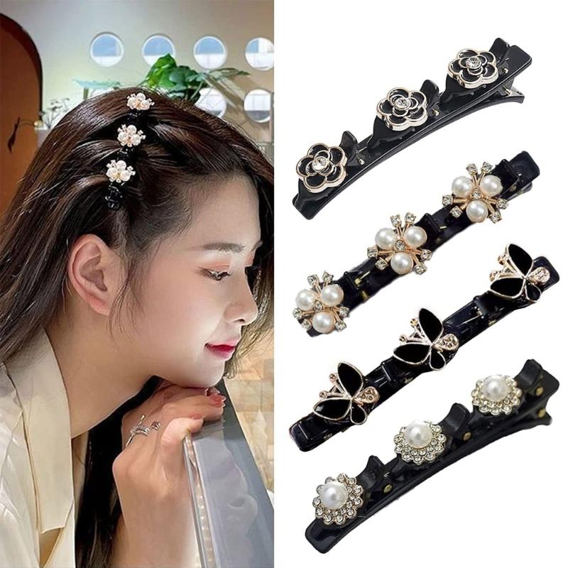 Pack Of 4 Plastic Bang Hair Clip NonSlip Strong Grip Flower Theme Barrette For Fringe Flyaways Hair Styling