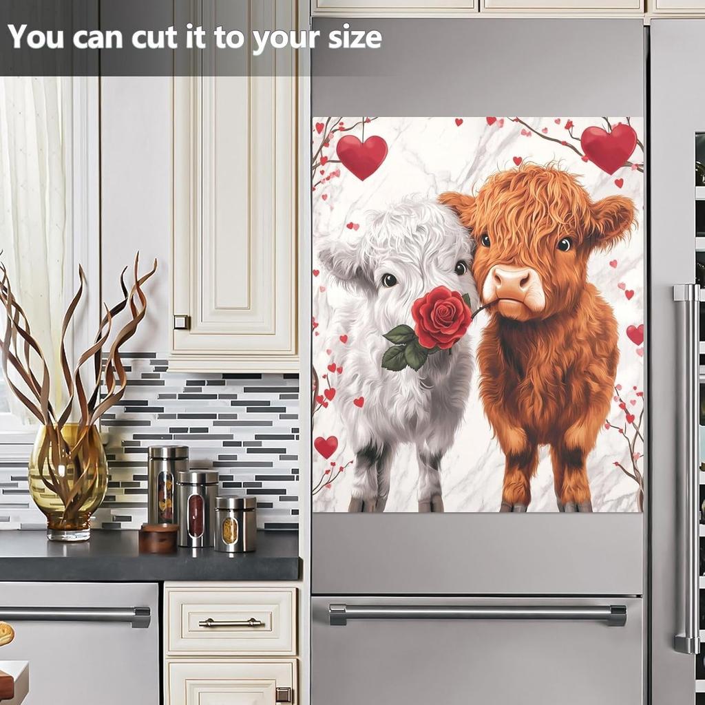 Kigai Highland Cow Valentine Dishwasher Magnet Cover Decorative Magnetic Dish Washer Front Door Cover Panel Decal Trimmable Magnet Sticker for