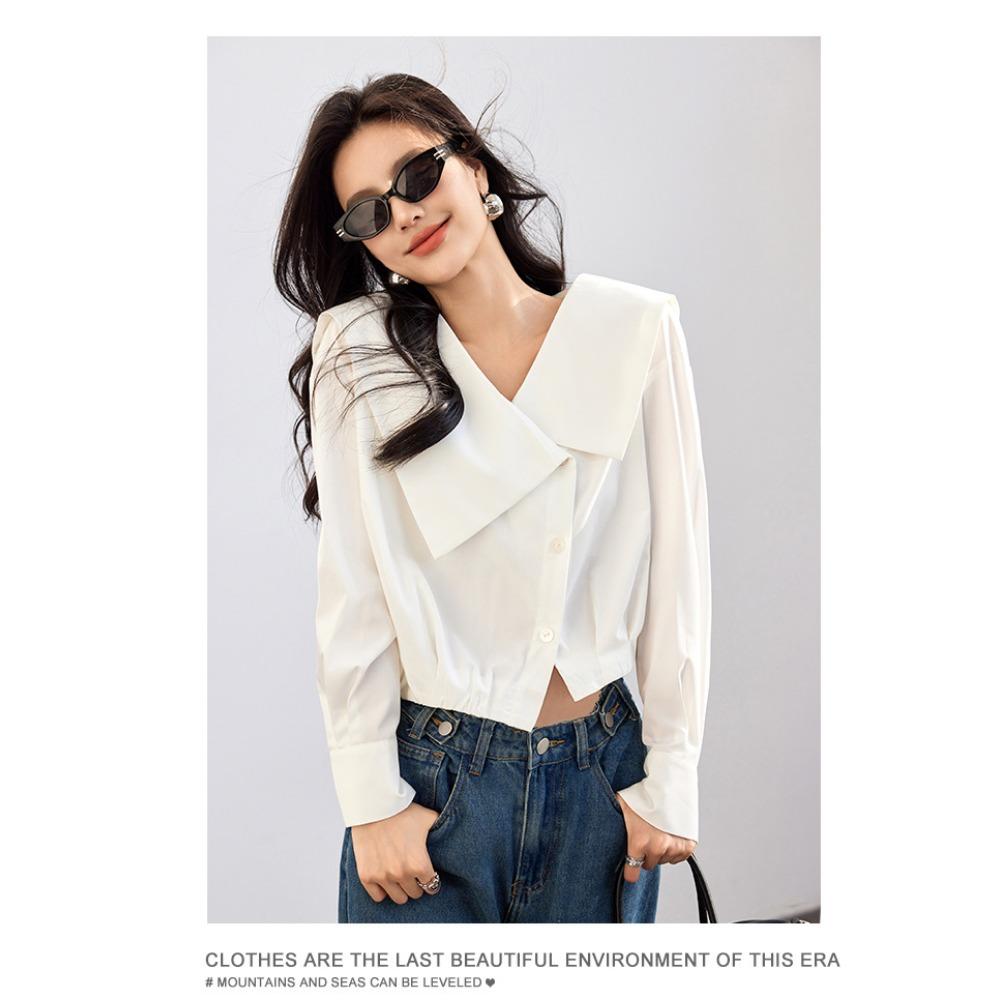 Высококачественная нерегулярная темно-синяя рубашка с воротником — фото 10