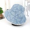Spring and Summer Women's Fashion Embroidery Flower Denim Bucket Hat Washed Sunshade Sunscreen Casual Street Basin Hat Rough Edge