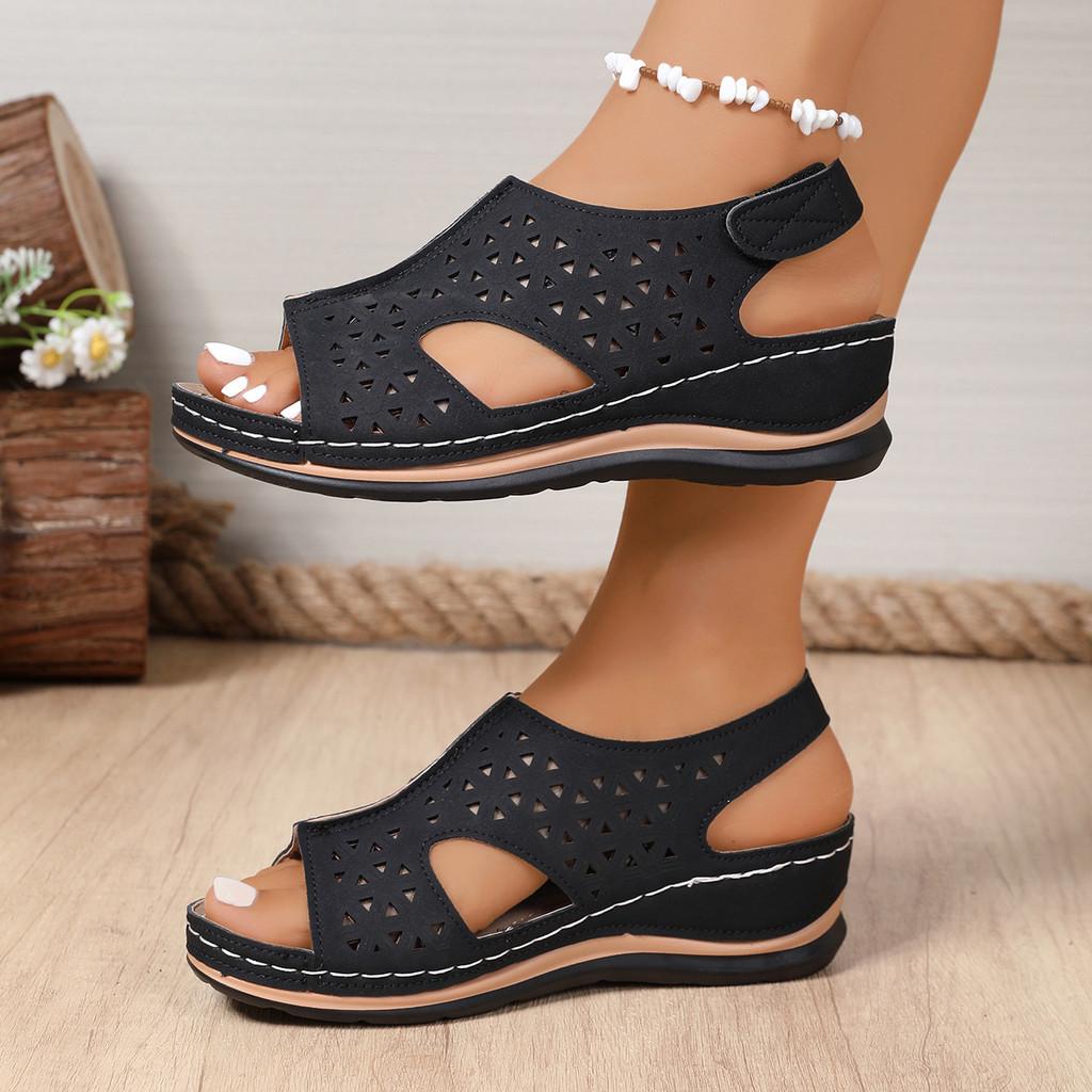 Summer Hollow Out Sandals For Women With Magic Tape Closure And Rubber Sole