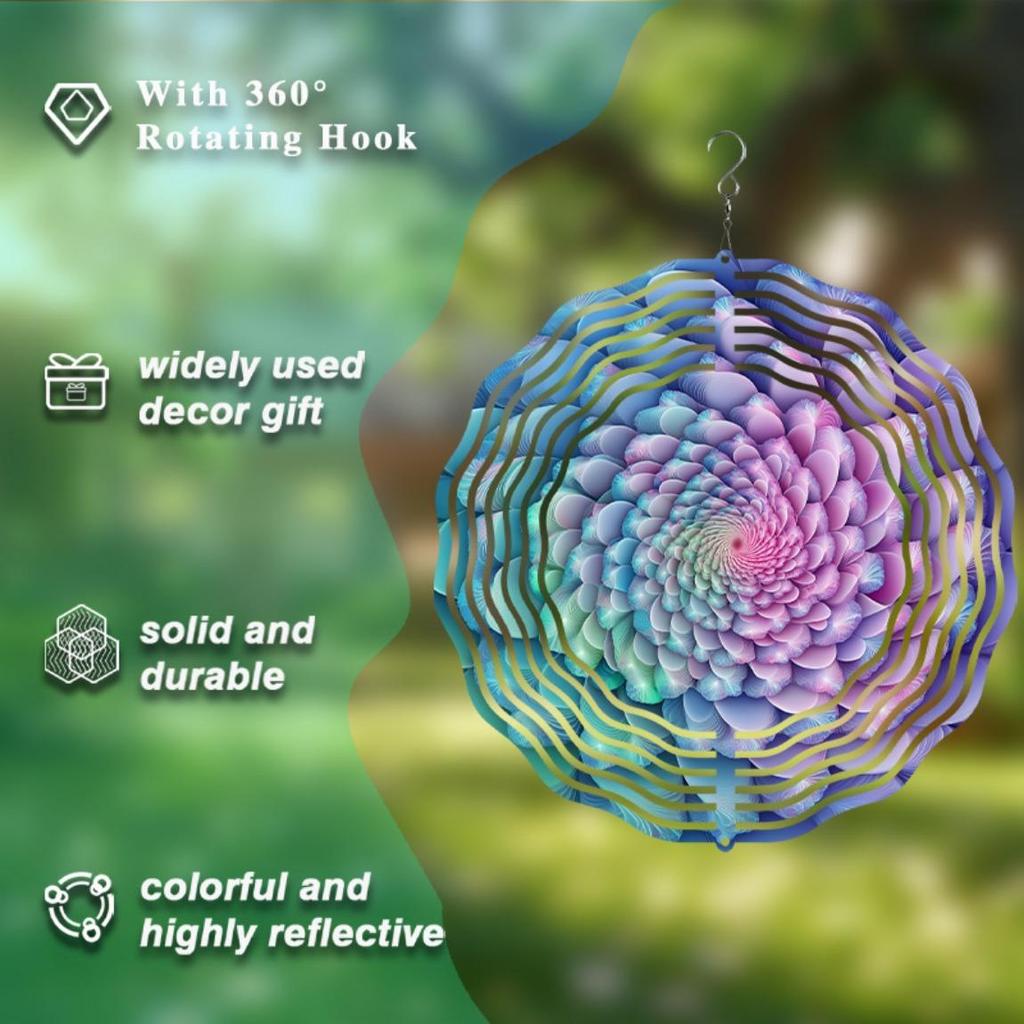 Živý 10palcový závěsný větrník pro zahradní balkonovou dekoraci s 360° otočným háčkem Elegantní vířivý design v růžové, modré, fialové a zelené barvě