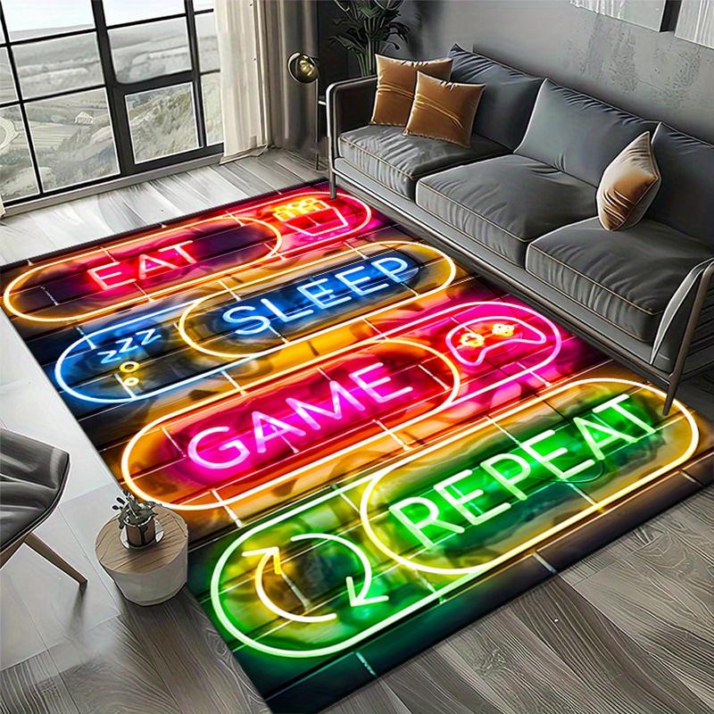 Non-slip crystal velvet mat neon print game sleep design carpet for bedroom decor soft vibrant colors