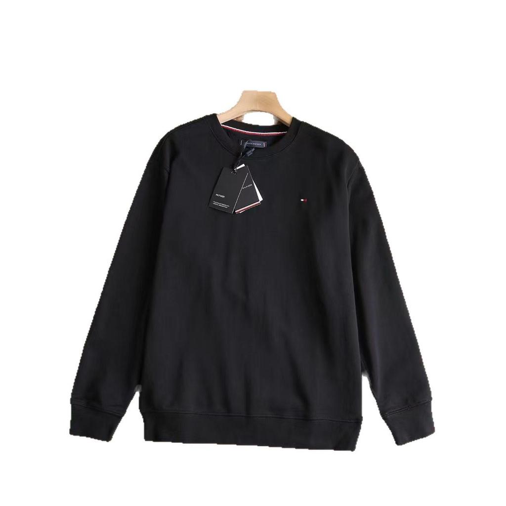 Tommy Men's Embroidered Sweatshirt: Casual, Plain, Plus Velvet Thick Round Neck Pullover