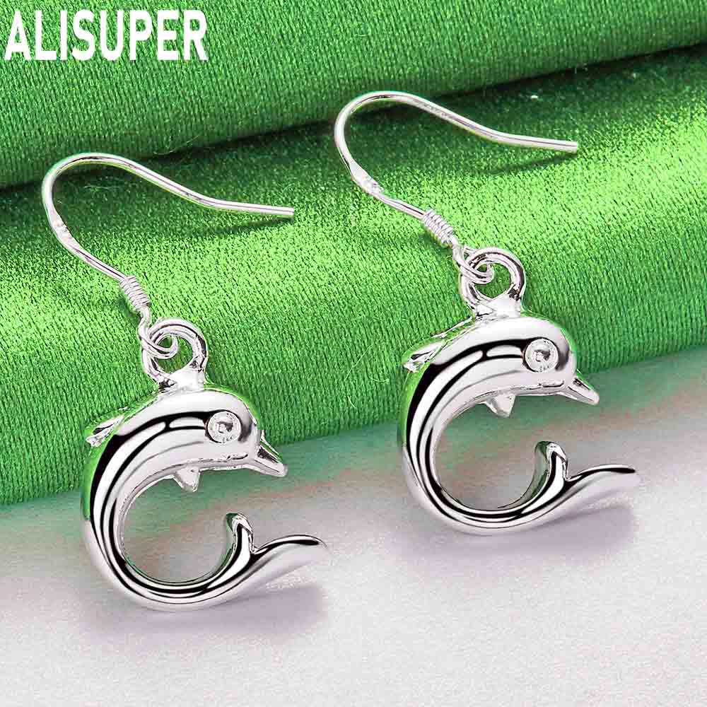925 Sterling Silver Lively And Simple Smooth Dolphin Earrings - Stylish Evening Jewelry
