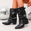 New Thin Pointed Temperament High-heeled Boots French Fashion Fashion Boots Thick Belt Buckle Knight Boots Pant Tube Boots