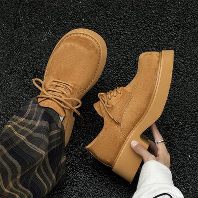 Derby Shoes Men's Autumn and Winter Big Head Shoes Platform Heightening Tooling Shoes Breathable Low-top Retro Leather Shoes 9599-K