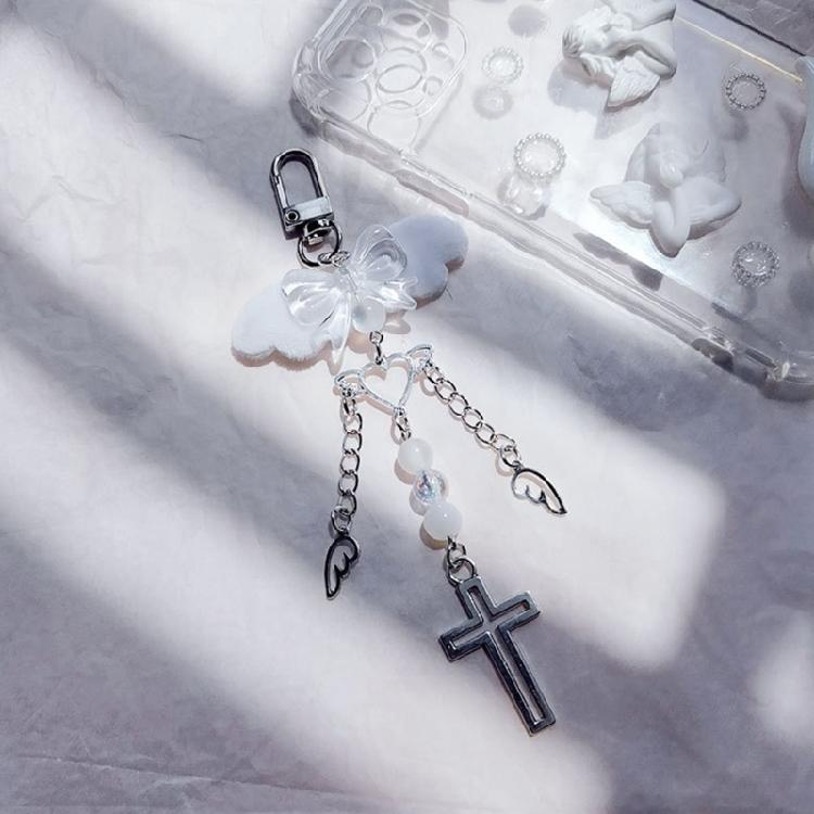 Cross Bowknot Angel Wing Charm Pendant Hanging Decoration for Keys Bag Purse