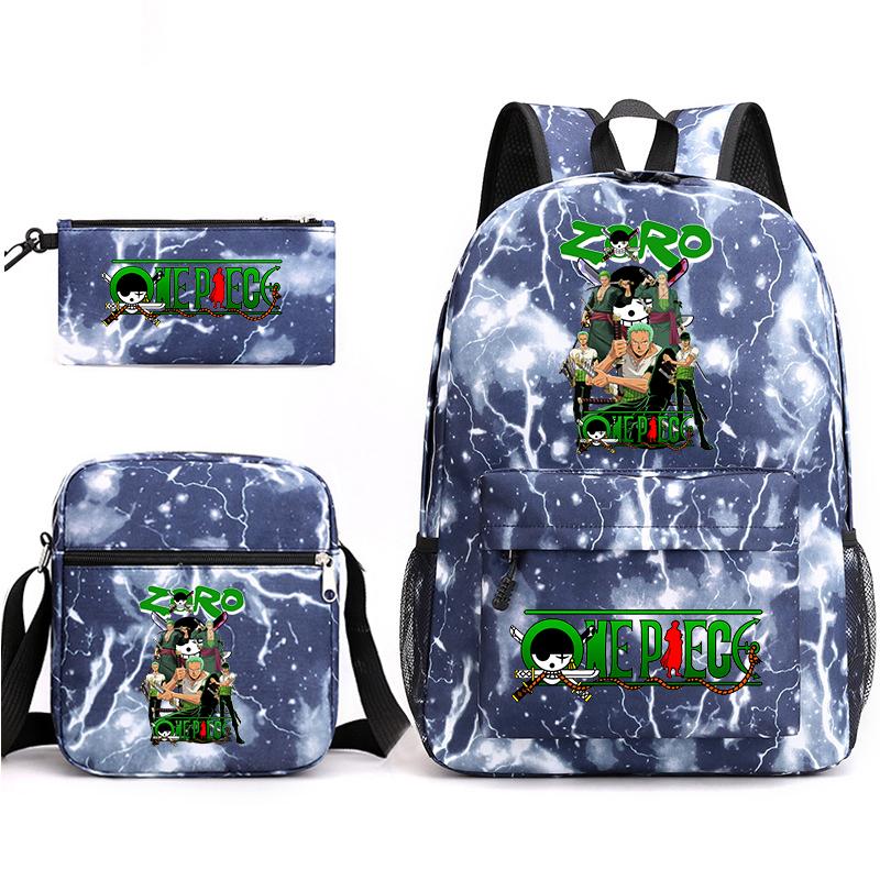 One Piece Zoro Print Student Backpack Set Casual Daypack with Shoulder Bag Pencil Case for Kids Teens School Supplies