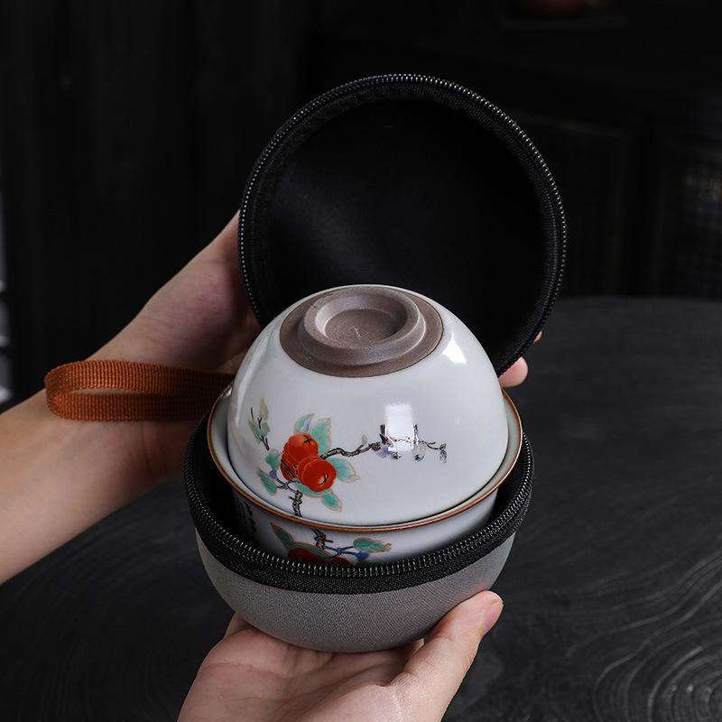 Japanese-Style Ru Kiln Travel Tea Set, Natural Opening Can Raise One Pot And Two Cups, Portable Ceramic Express Cup